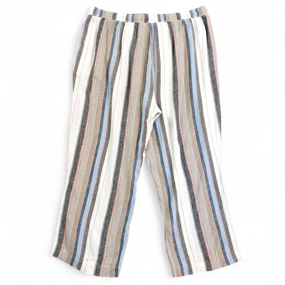 Chelsea & Theodore Pants Sz 1X Linen Blend Striped Cropped Wide Slit Leg Beach - Picture 2 of 11